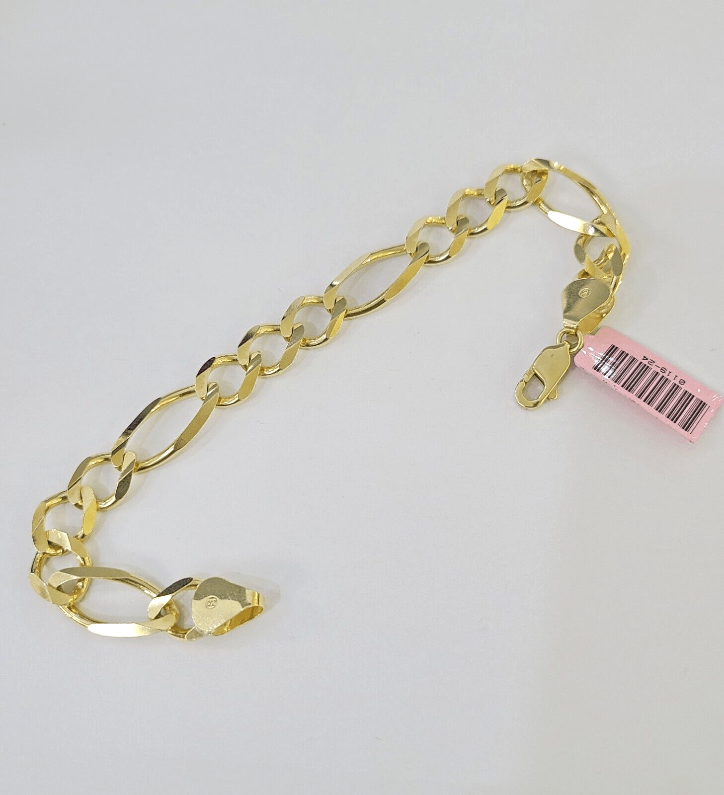 Real 14k Yellow Gold Figaro link Bracelet 9mm 8" Inch Men women Diamond Cut - GoldenlinQ