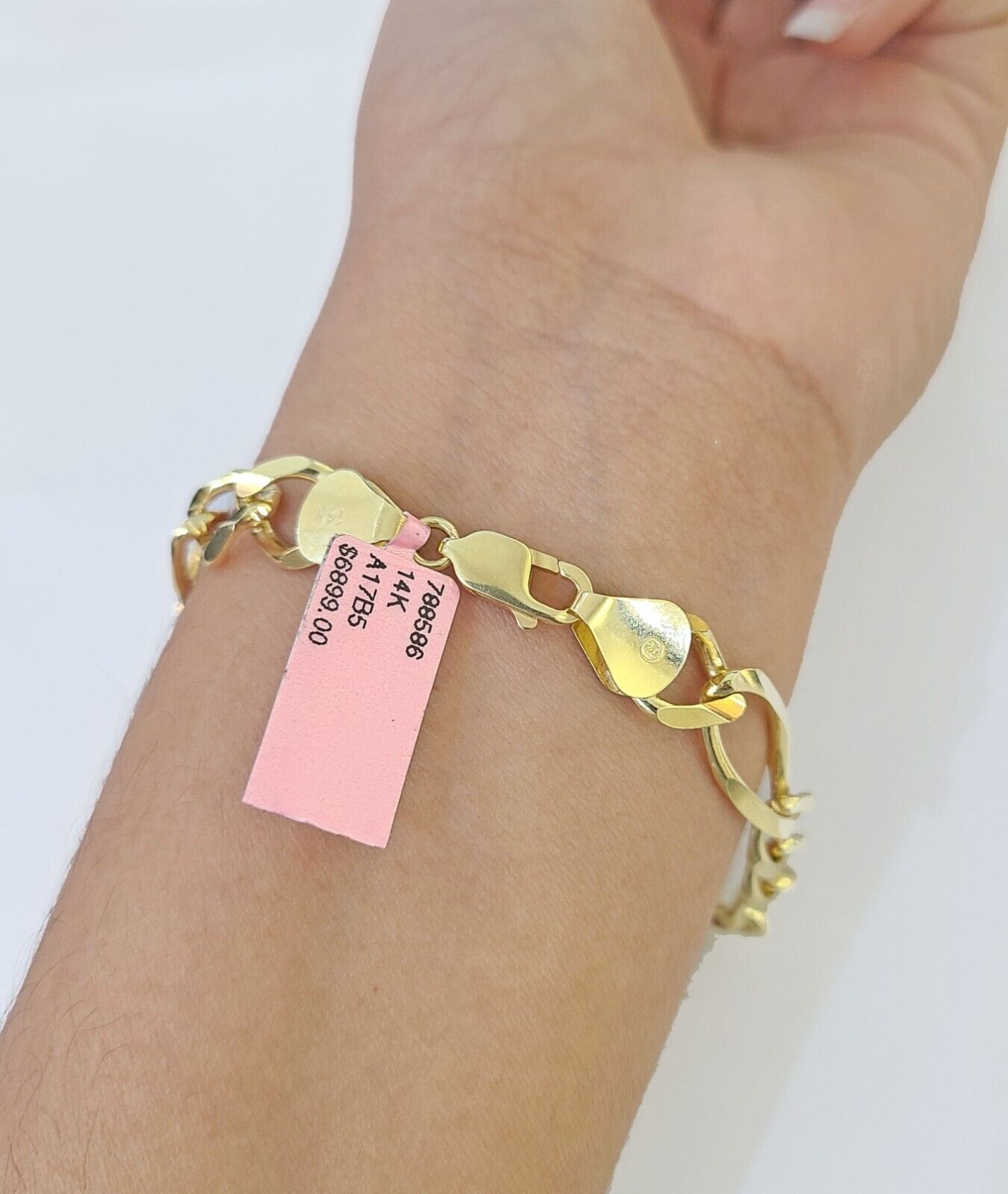 Real 14k Yellow Gold Figaro link Bracelet 9mm 8" Inch Men women Diamond Cut - GoldenlinQ