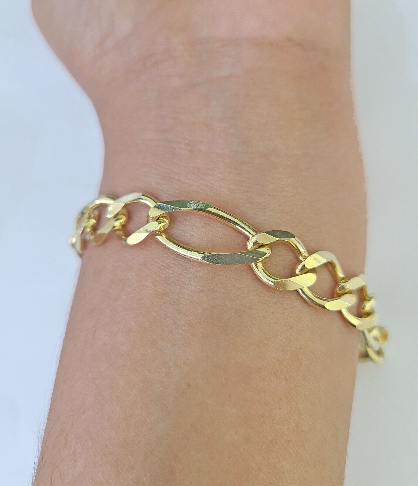 Real 14k Yellow Gold Figaro link Bracelet 9mm 8" Inch Men women Genuine - GoldenlinQ