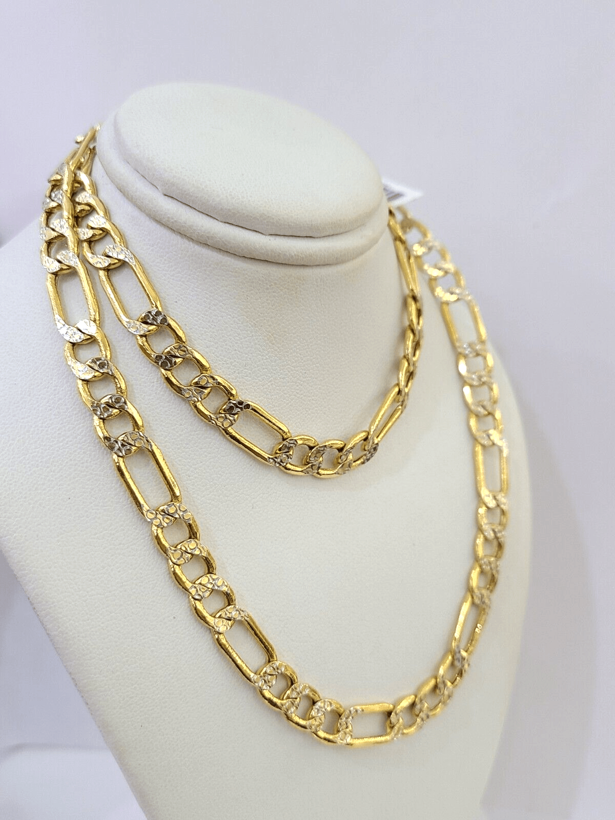Real 14K Yellow Gold Figaro Link Chain Diamond Cut 8mm 24" Necklace Lobster