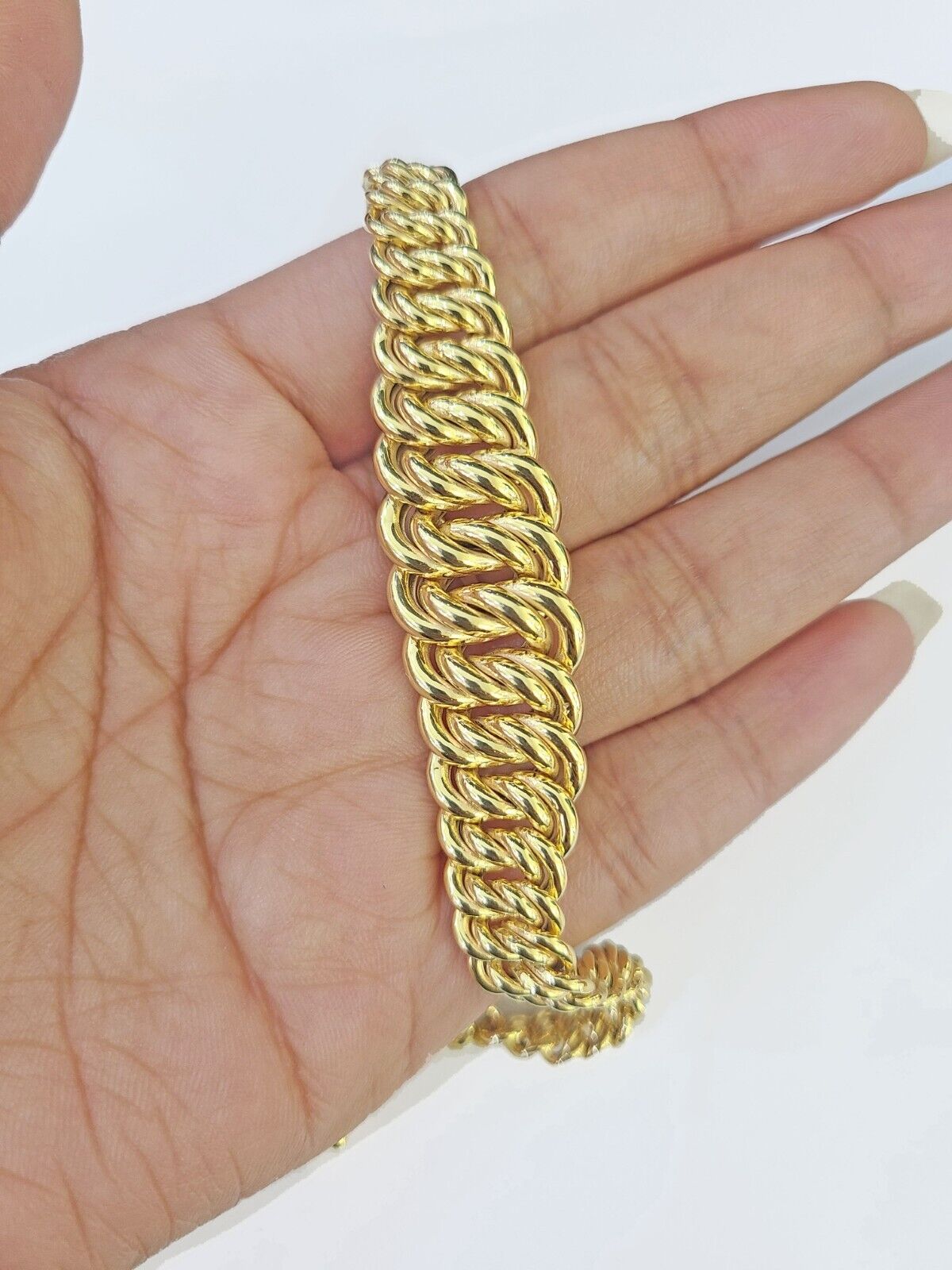 Real 14K Yellow Gold Flat Byzantine Link Bracelet 7.5 inches Long - GoldenlinQ
