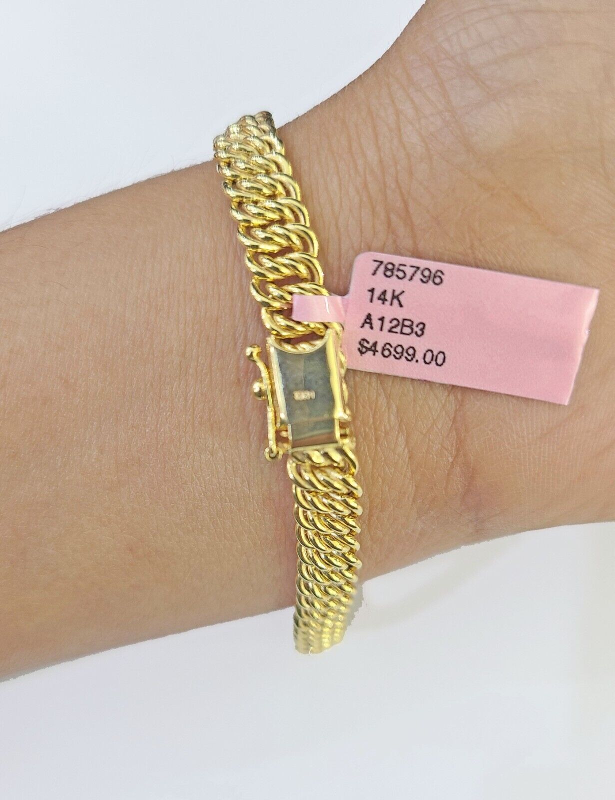 Real 14K Yellow Gold Flat Byzantine Link Bracelet 7.5 inches Long - GoldenlinQ