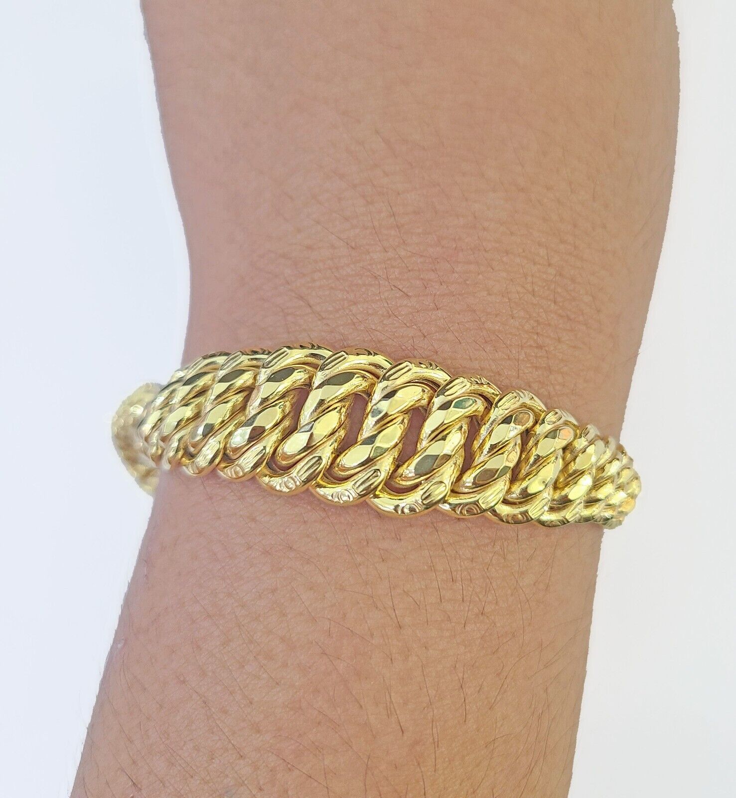 Real 14K Yellow Gold Flat Byzantine Link Bracelet 7.5 inches Long - GoldenlinQ