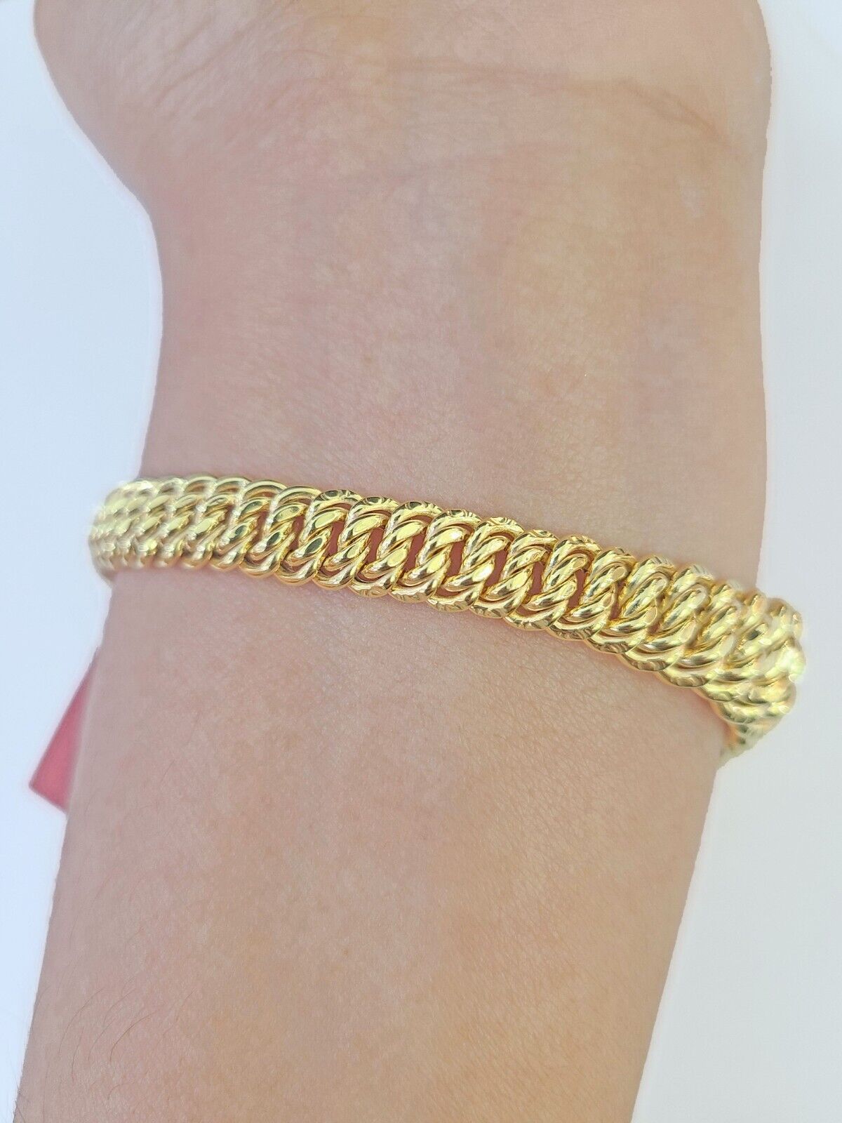 Real 14K Yellow Gold Flat Byzantine Link Bracelet 7.5 inches Long - GoldenlinQ