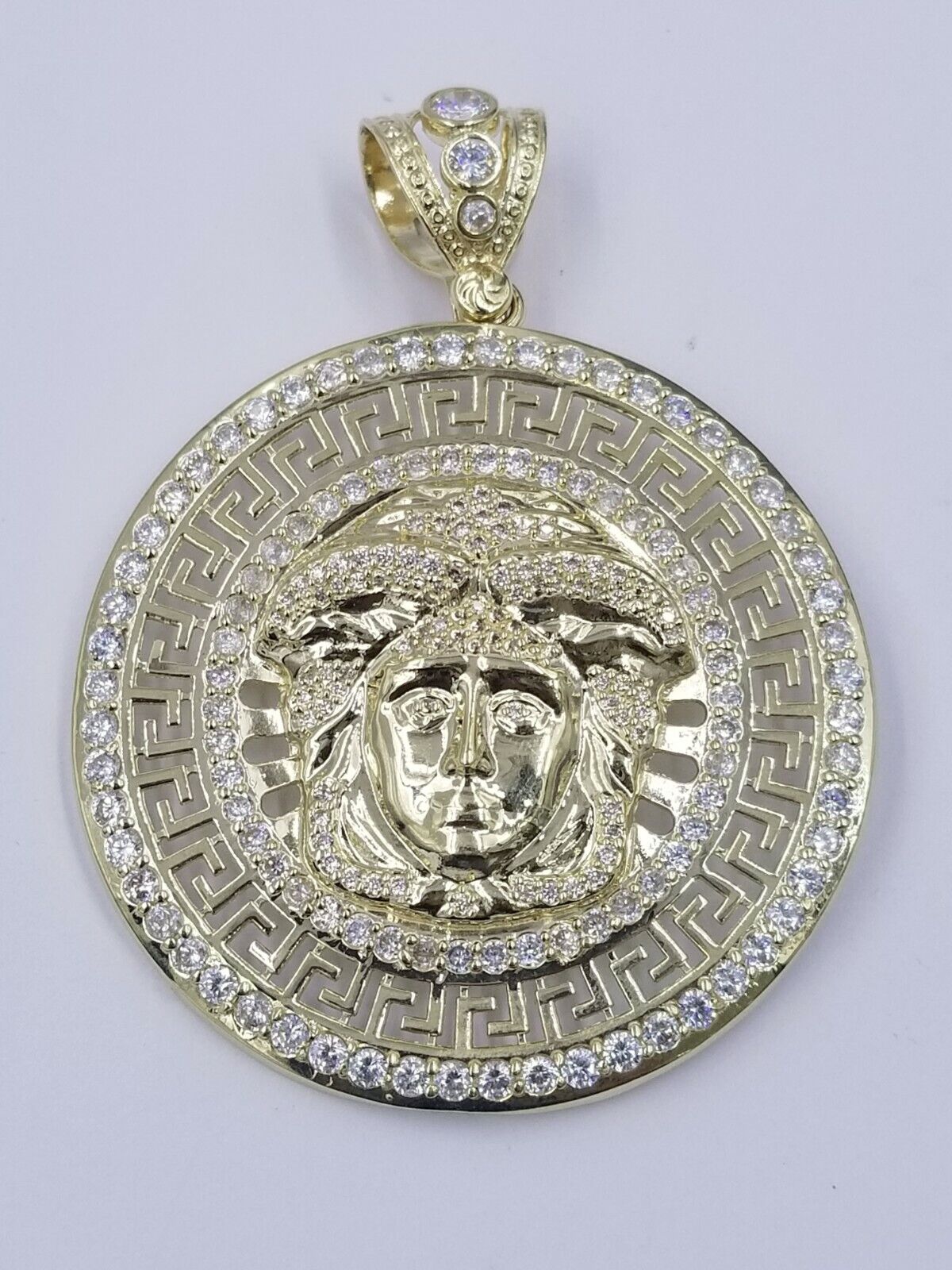 Real 14K Yellow Gold Head Charm Pendant with Diamond Cut design Mens - GoldenlinQ