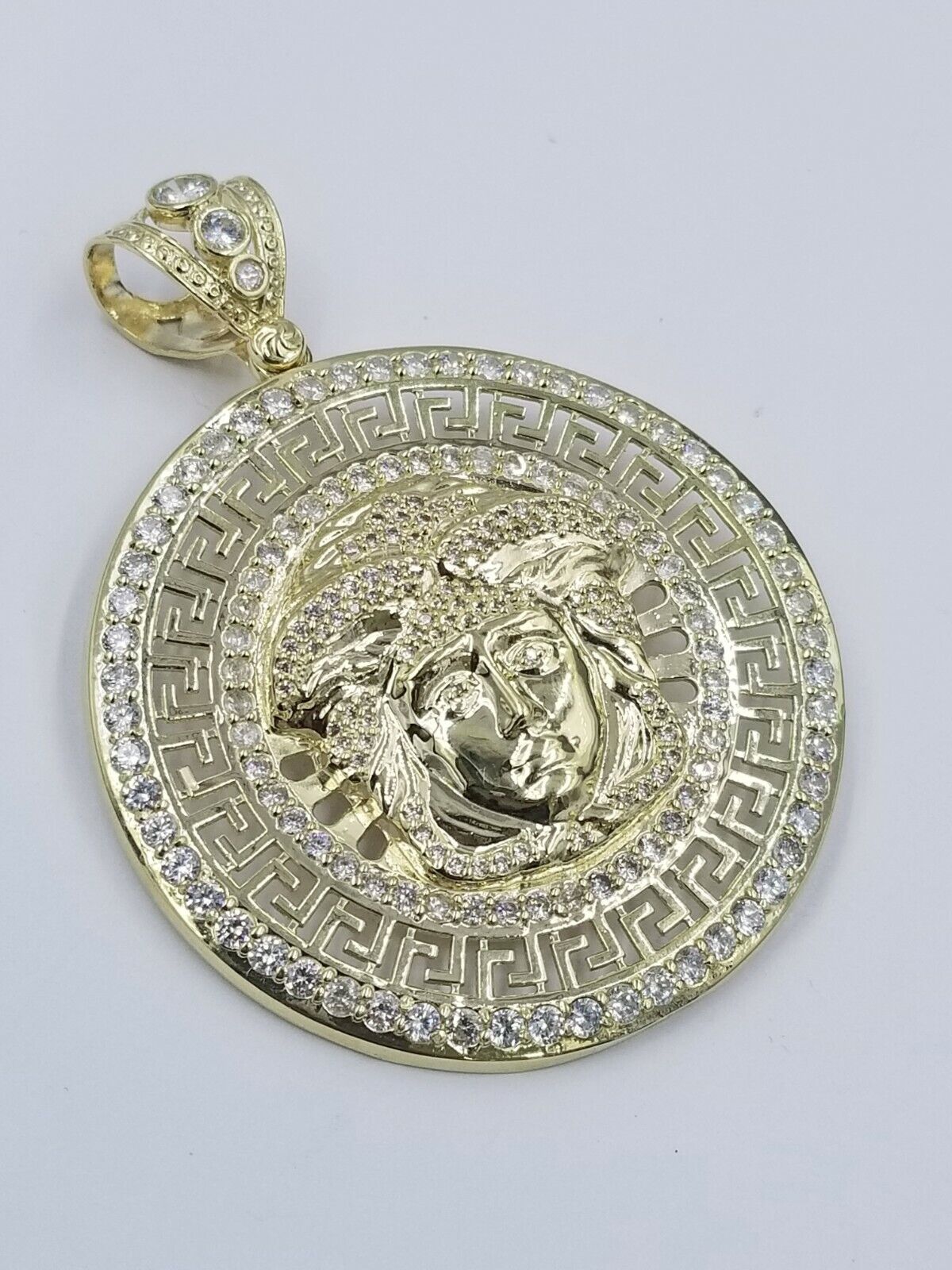 Real 14K Yellow Gold Head Charm Pendant with Diamond Cut design Mens - GoldenlinQ