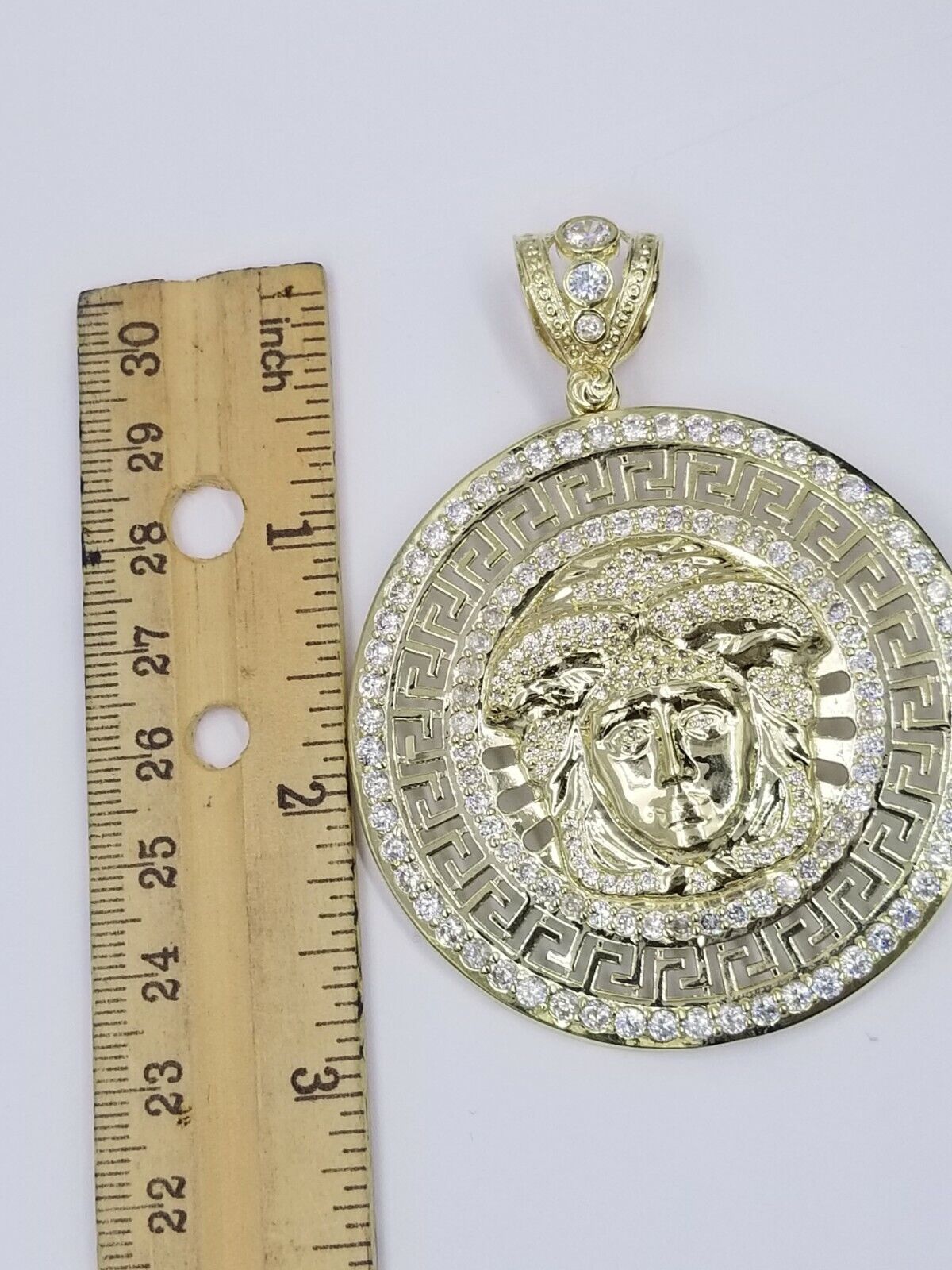 Real 14K Yellow Gold Head Charm Pendant with Diamond Cut design Mens - GoldenlinQ