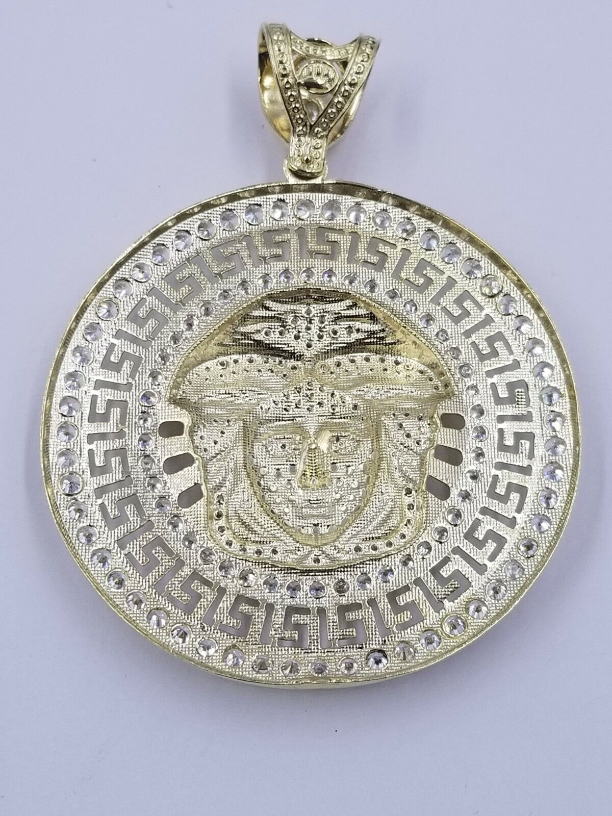 Real 14K Yellow Gold Head Charm Pendant with Diamond Cut design Mens - GoldenlinQ