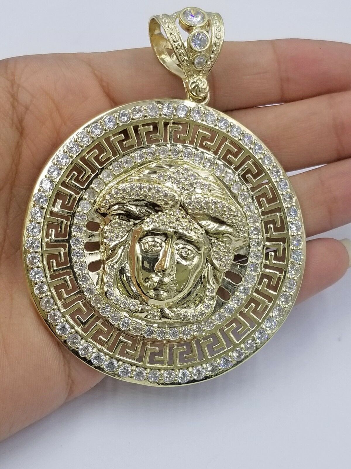 Real 14K Yellow Gold Head Charm Pendant with Diamond Cut design Mens - GoldenlinQ