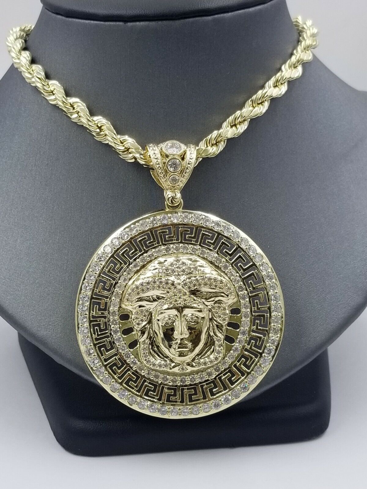 Real 14K Yellow Gold Head Charm Pendant with Diamond Cut design Mens - GoldenlinQ