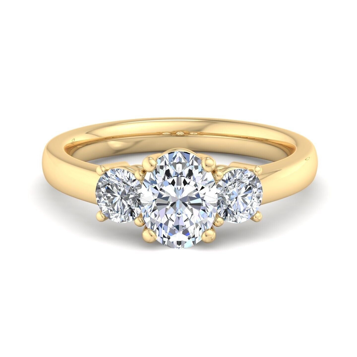 Real 14k Yellow Gold IGI Certified 3 Stone Diamond Ring 2CT Lab Created Round VS - GoldenlinQ