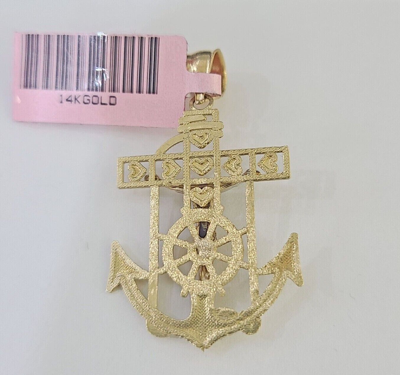 Real 14k Yellow Gold Jesus Anchor Charm Pendant &Miami Cuban Link Chain Necklace - GoldenlinQ