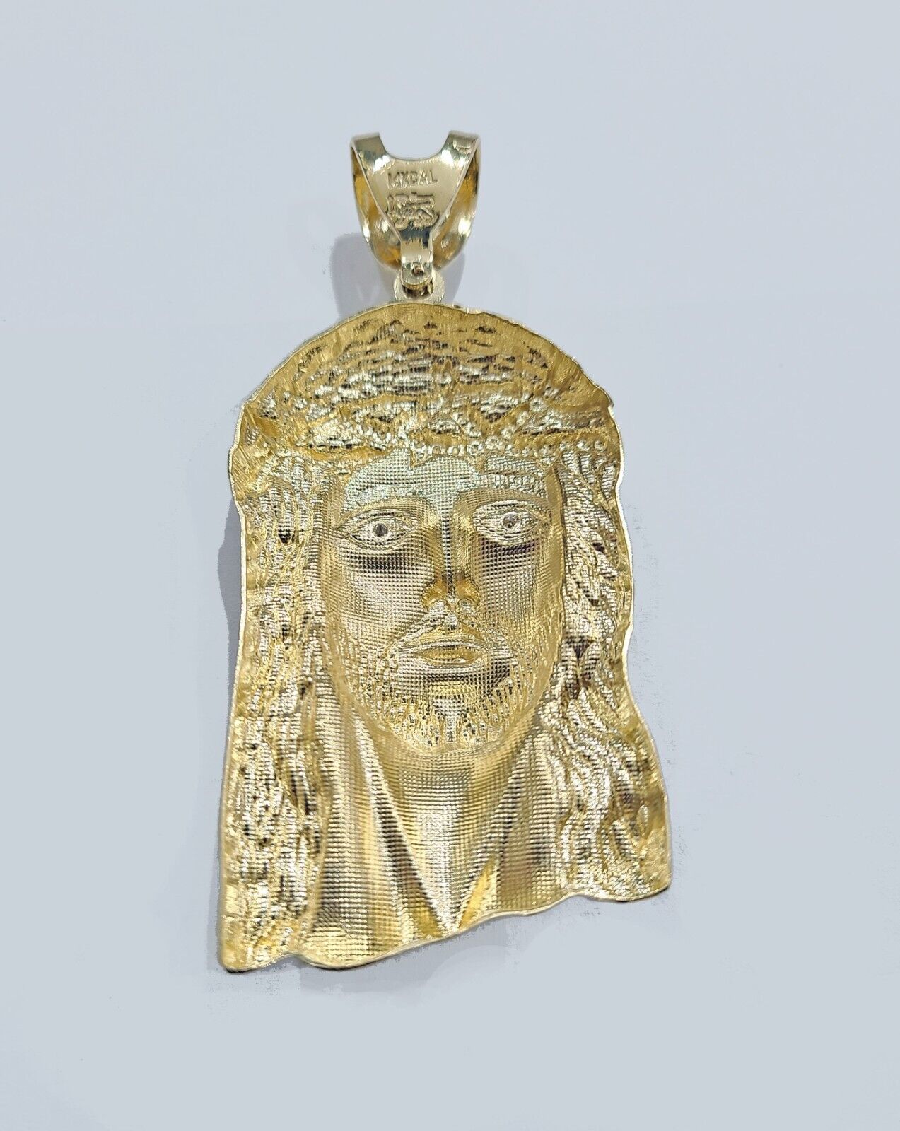 Real 14k Yellow Gold Jesus Face Charm Pendant Head 3" Inch For Chain, 14KT - GoldenlinQ