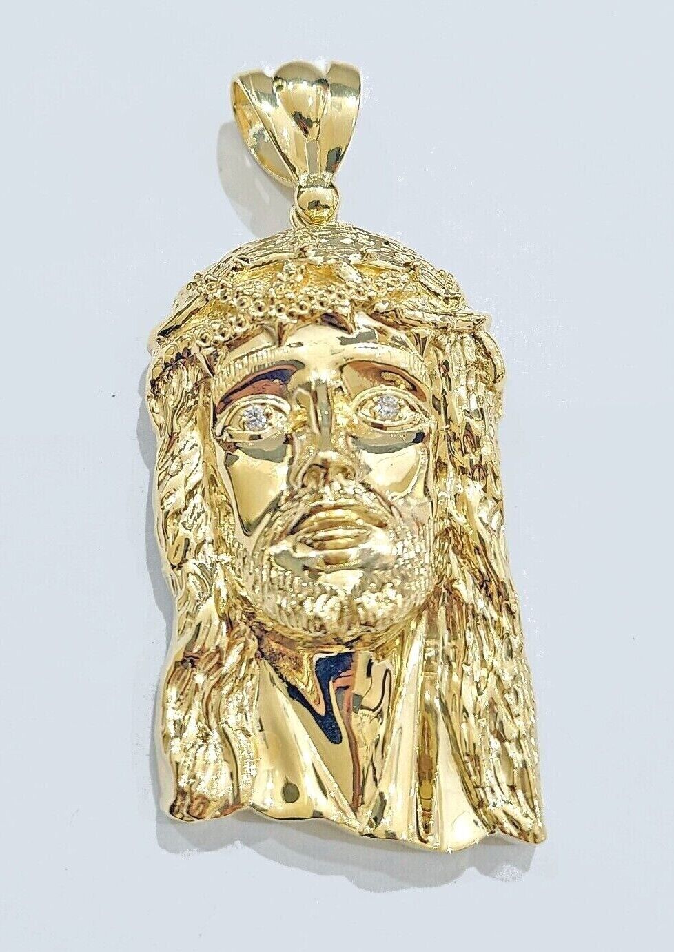 Real 14k Yellow Gold Jesus Face Charm Pendant Head 3" Inch For Chain, 14KT - GoldenlinQ