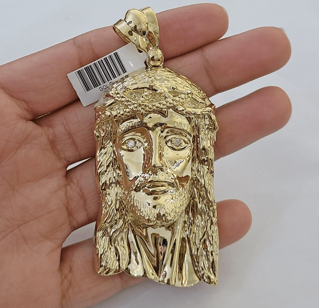 Real 14k Yellow Gold Jesus Head Charm Pendant 3"Inch Jesus face 14kt Charm Gold - GoldenlinQ