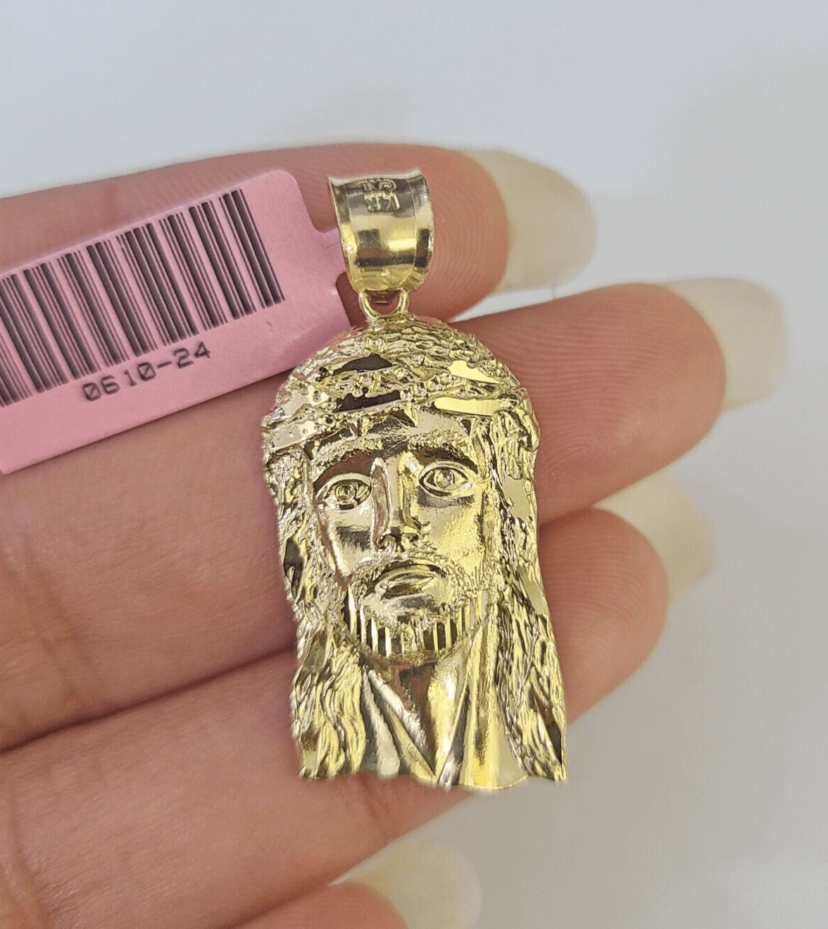 Real 14K Yellow Gold Jesus Head Pendant Charm Genuine 1.25" - GoldenlinQ