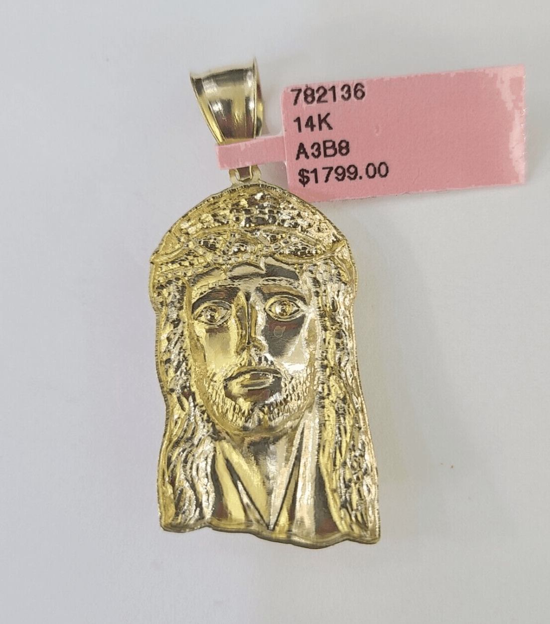 Real 14K Yellow Gold Jesus Head Pendant Charm Genuine 1.5" - GoldenlinQ