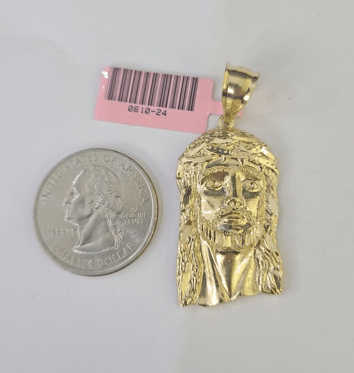 Real 14K Yellow Gold Jesus Head Pendant Charm Genuine 1.5" - GoldenlinQ