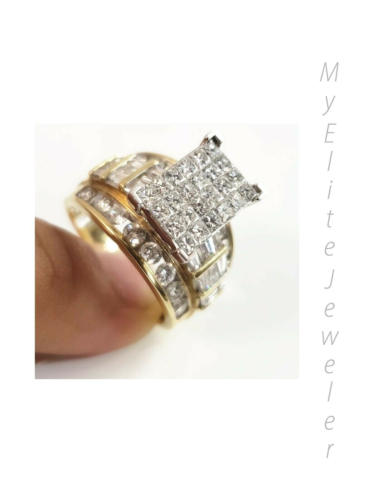 REAL 14k Yellow Gold Ladies Diamond Ring 2CT, Cinderella Style Size 7 For Women - GoldenlinQ