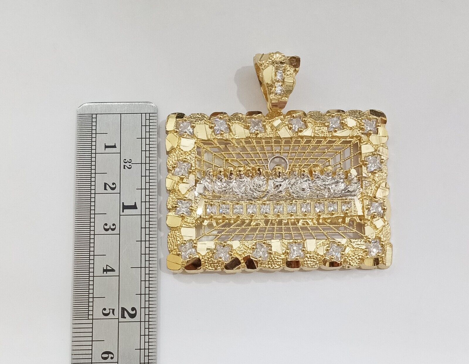 Real 14k Yellow Gold Last Supper Nugget Charm Pendant 2.0 inch 14kt Gold - GoldenlinQ