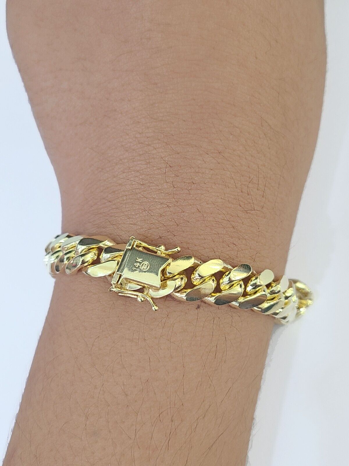 Real 14K Yellow Gold Miami Cuban Bracelet 8.5" Inch 9mm 14K Box Clasp Link - GoldenlinQ