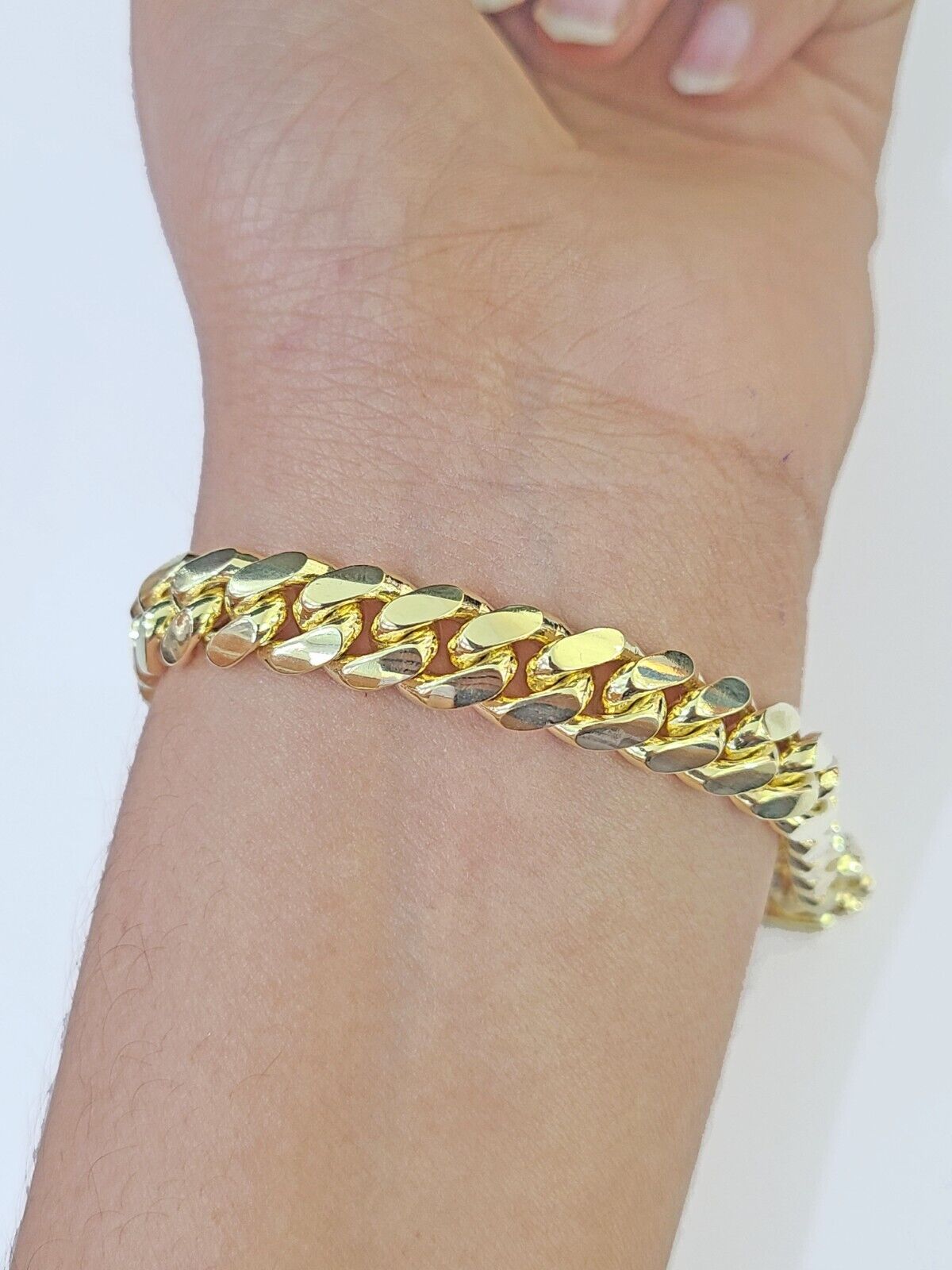 Real 14K Yellow Gold Miami Cuban Bracelet 8.5" Inch 9mm 14K Box Clasp Link - GoldenlinQ