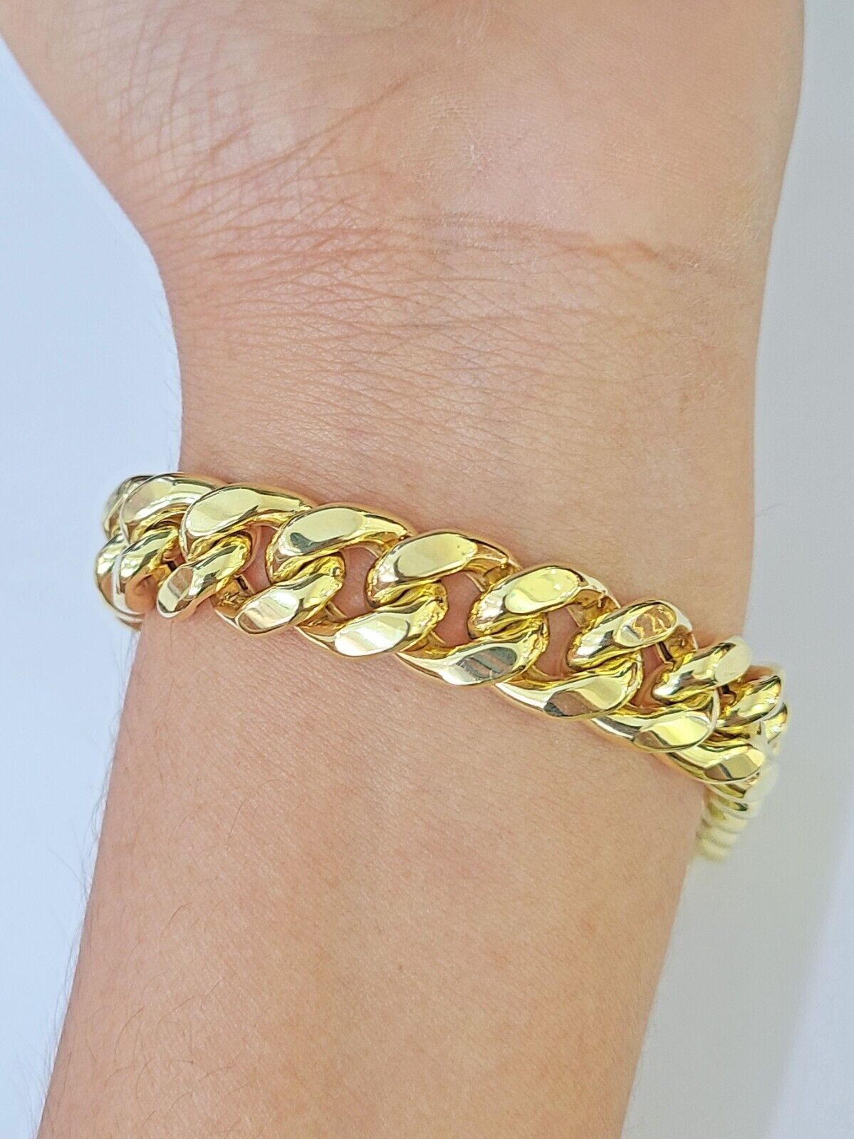 Real 14K Yellow Gold Miami Cuban Bracelet Box Clasp 9" Inch 13mm Link - GoldenlinQ