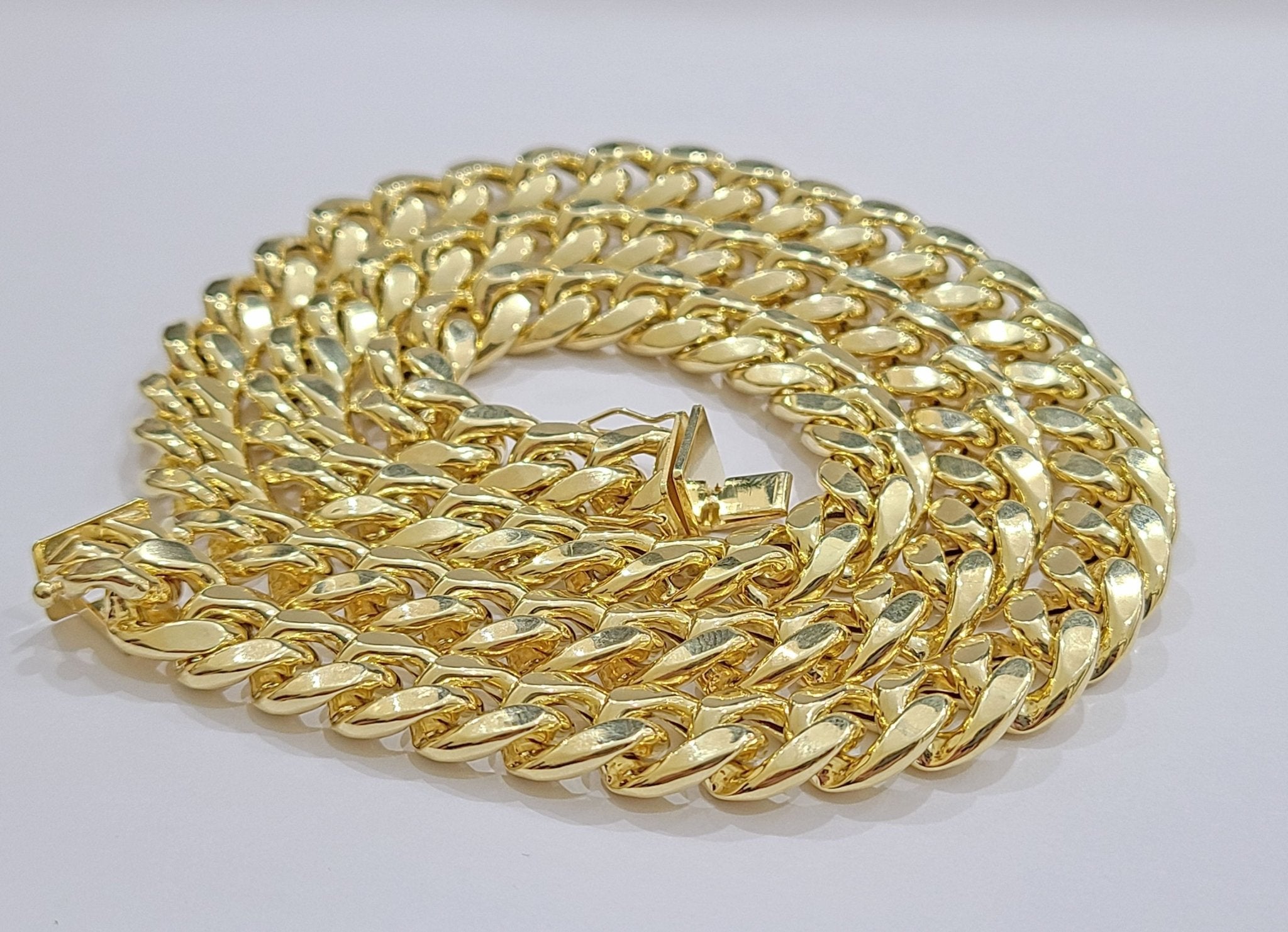 Real 14k Yellow Gold Miami Cuban Link Chain 10mm 22" Necklace Box Lock For Men