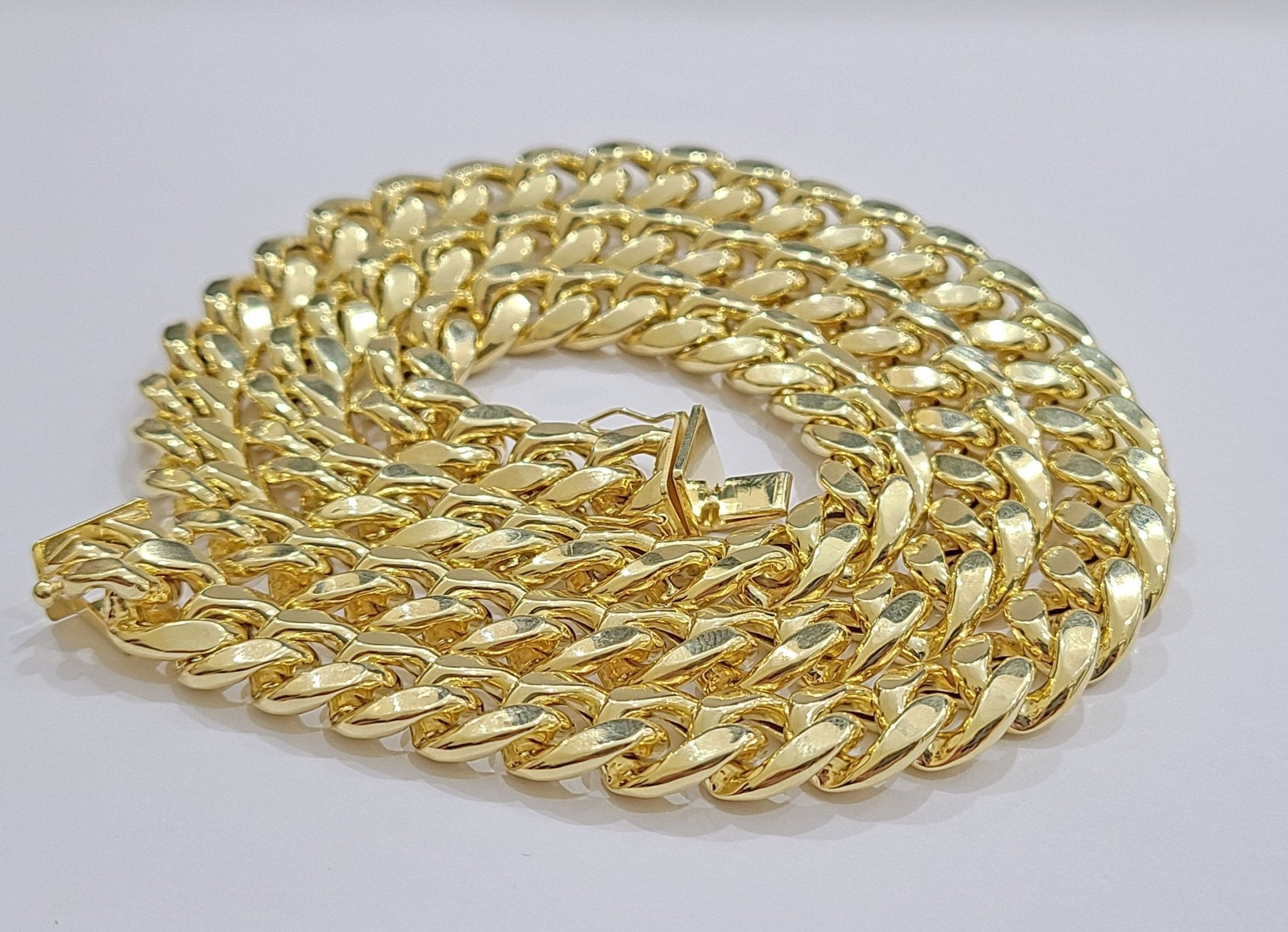 Real 14k Yellow Gold Miami Cuban Link Chain 11mm 22" Necklace Box Lock For Men - GoldenlinQ
