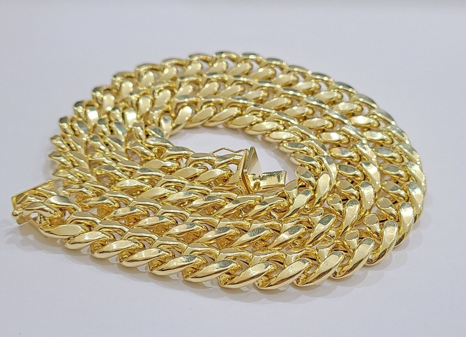 Real 14k Yellow Gold Miami Cuban Link Chain 11mm 24" Necklace Box Lock - GoldenlinQ