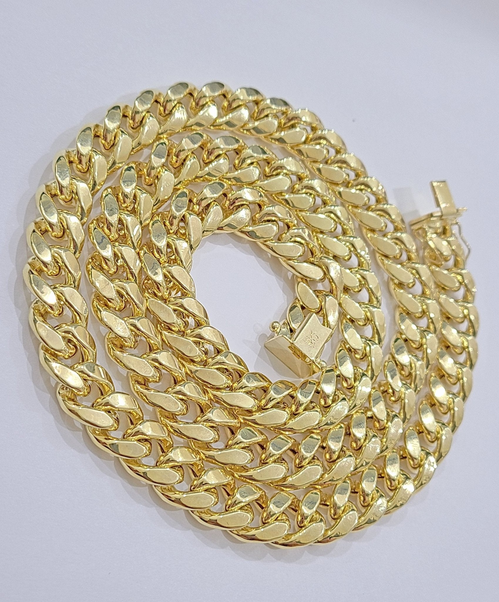 Real 14k Yellow Gold Miami Cuban Link Chain 11mm 28" Necklace Box Lock For Men