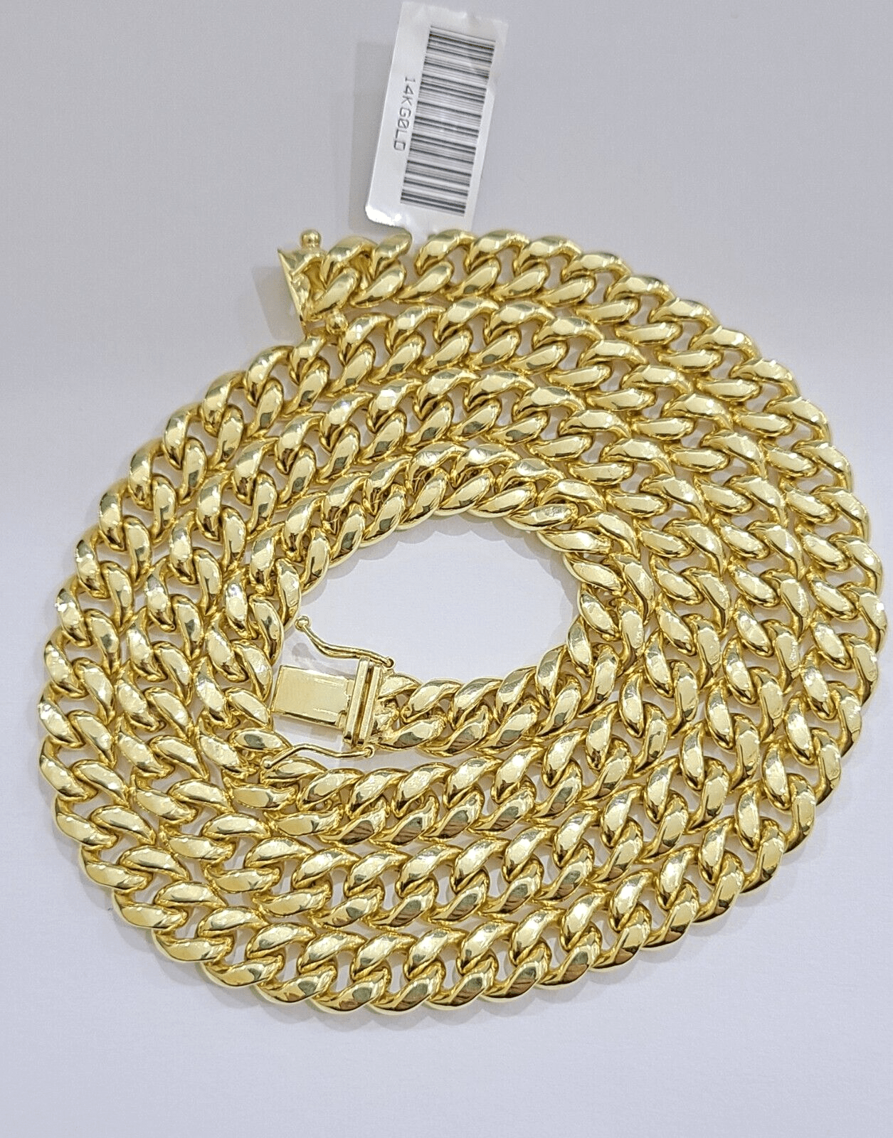 Real 14k Yellow Gold Necklace Miami Cuban Link Chain 8mm 28 Inch Box Lock 14 kt - GoldenlinQ