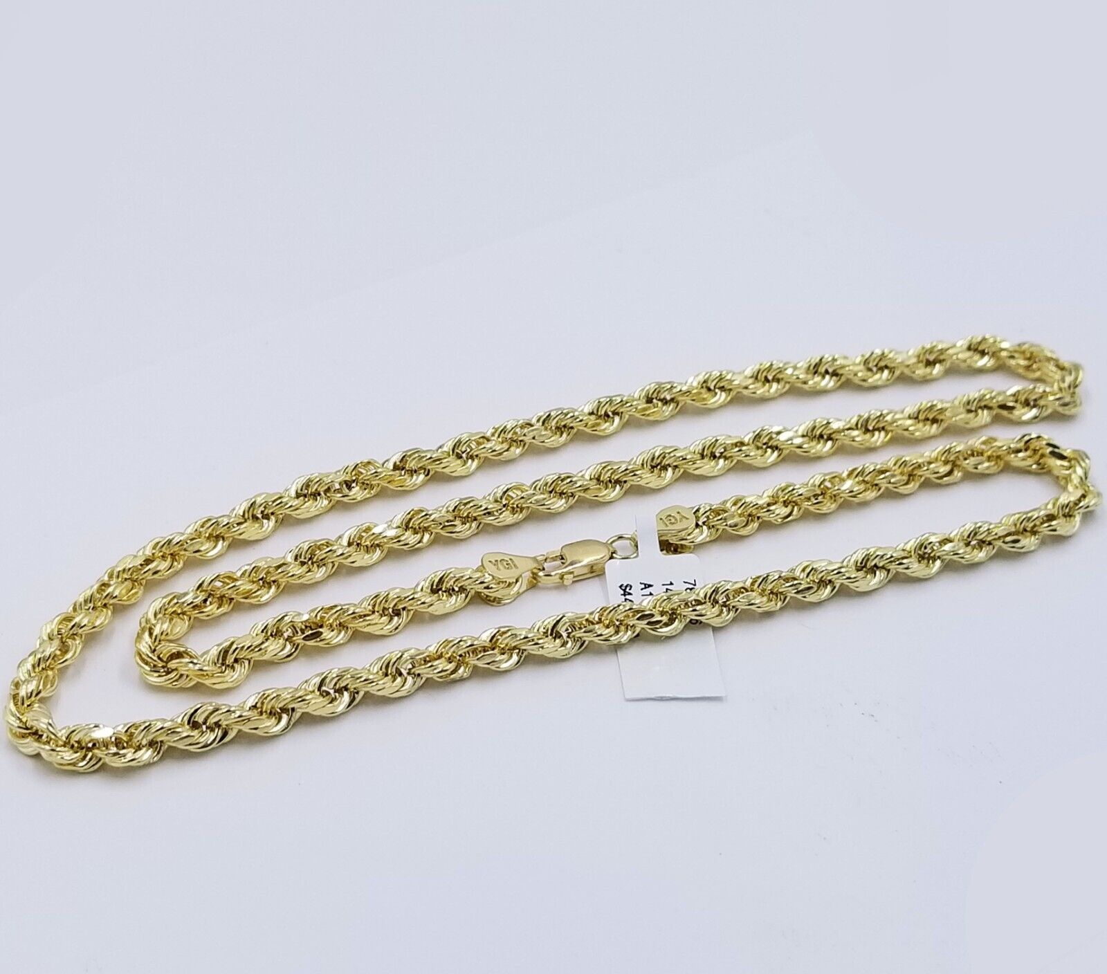 Real 14k Yellow Gold Necklace Rope Chain 5mm 20" inch 14kt Men's Chain For Charm - GoldenlinQ