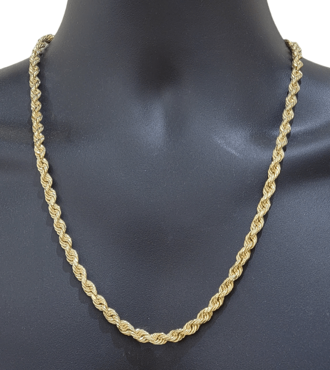 Real 14k Yellow Gold Necklace Rope Chain 5mm 22" inch 14kt Men's Chain For Charm - GoldenlinQ