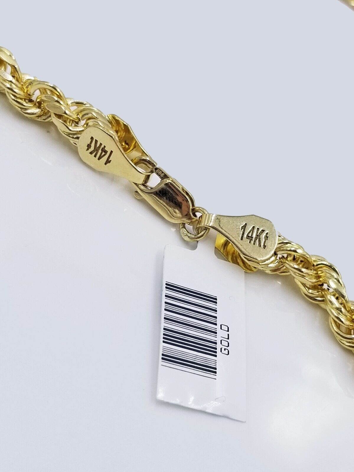 Real 14k Yellow Gold Necklace Rope Chain 6mm 26" inch 14kt Men's Chain For Charm - GoldenlinQ