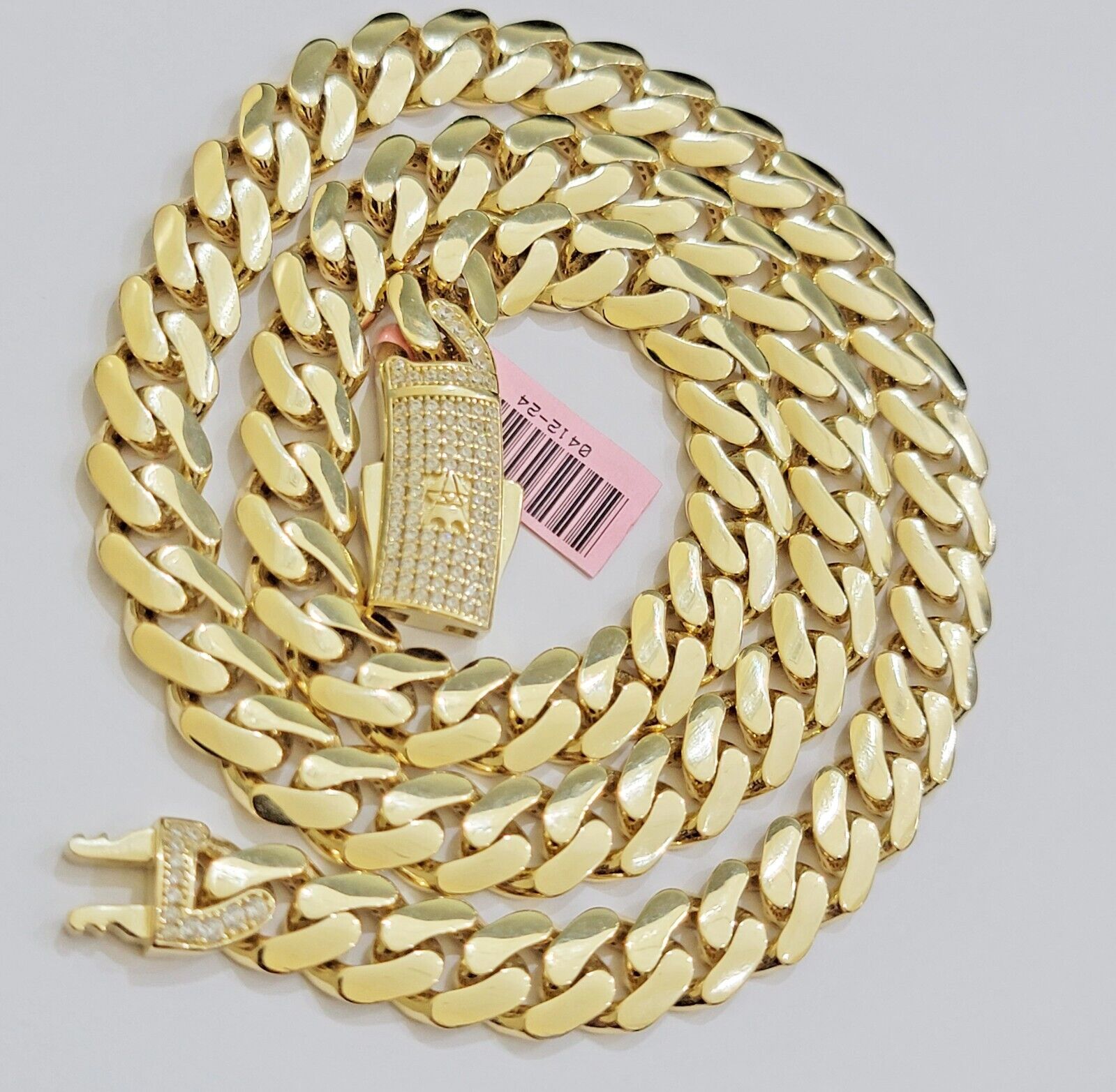 Real 14K Yellow Gold Necklace Royal Monaco Chain 10mm chain 22Inch Mens Puro ORO - GoldenlinQ