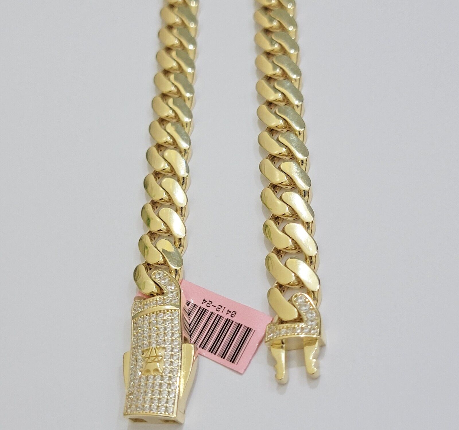 Real 14K Yellow Gold Necklace Royal Monaco Chain 10mm chain 22Inch Mens Puro ORO - GoldenlinQ