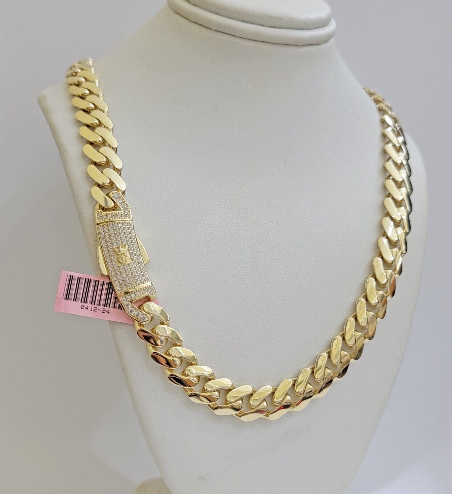 Real 14K Yellow Gold Necklace Royal Monaco Chain 10mm chain 22Inch Mens Puro ORO - GoldenlinQ