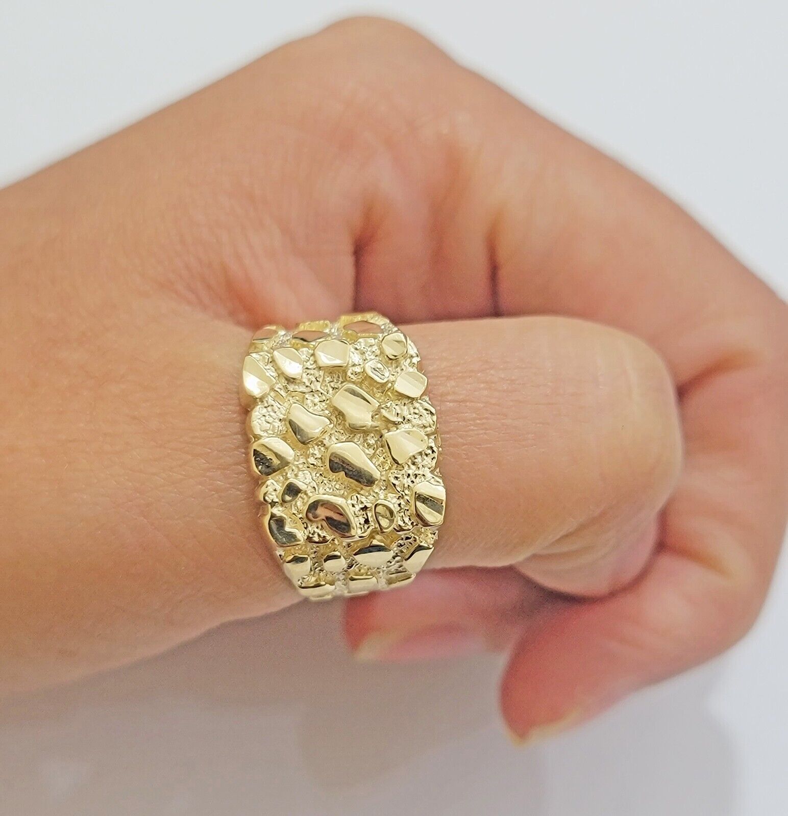 Real 14k Yellow Gold Nugget Ring For Men's Genuine 14kt casual or Pinky Ring - GoldenlinQ