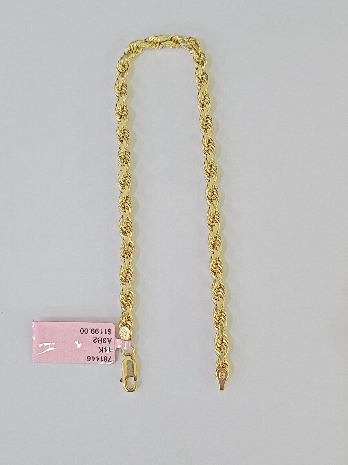 Real 14k Yellow Gold Rope Bracelet 3mm 8 Inch Men women diamond Cut - GoldenlinQ