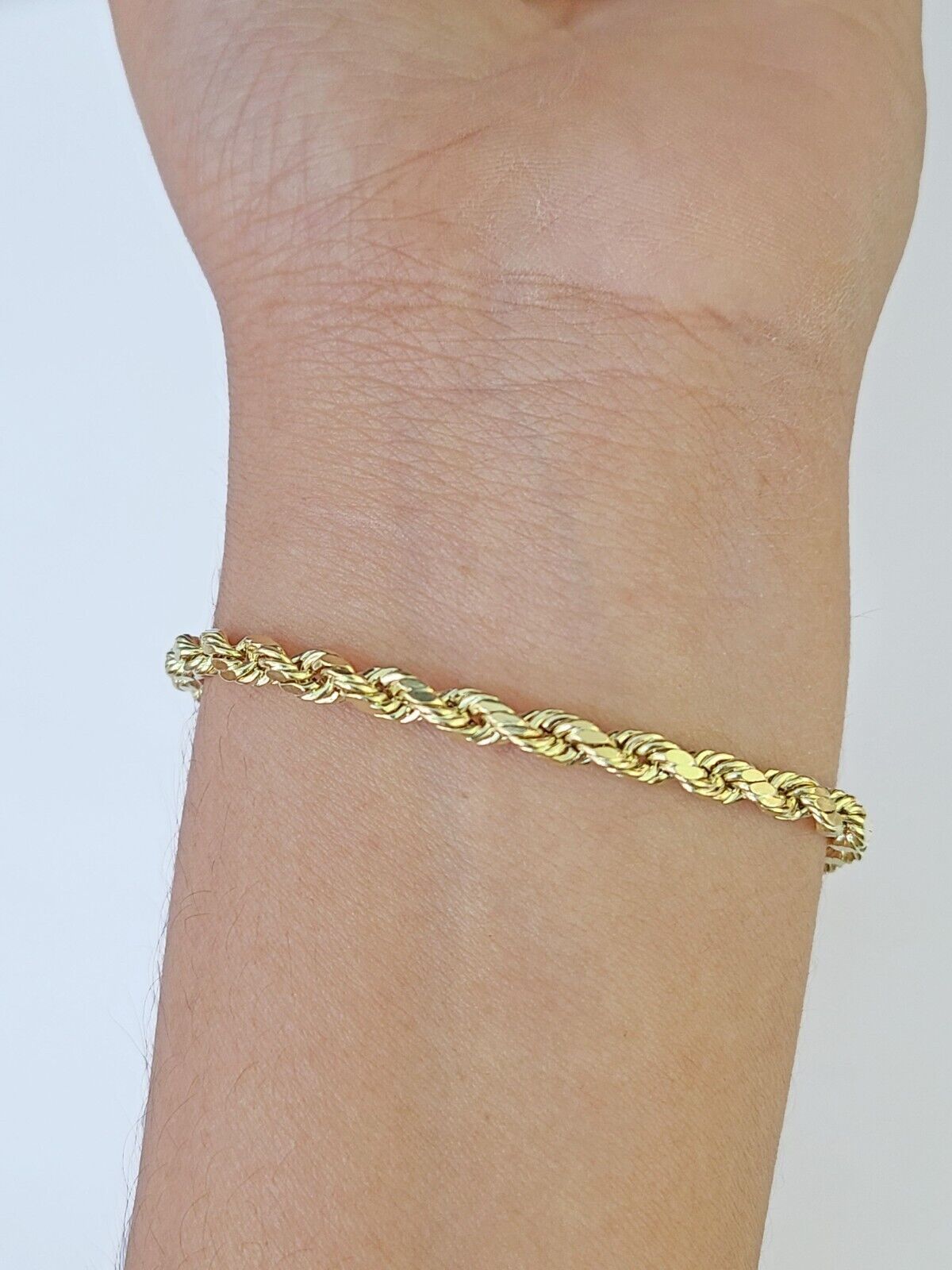 Real 14k Yellow Gold Rope Bracelet 3mm 8 Inch Men women diamond Cut - GoldenlinQ