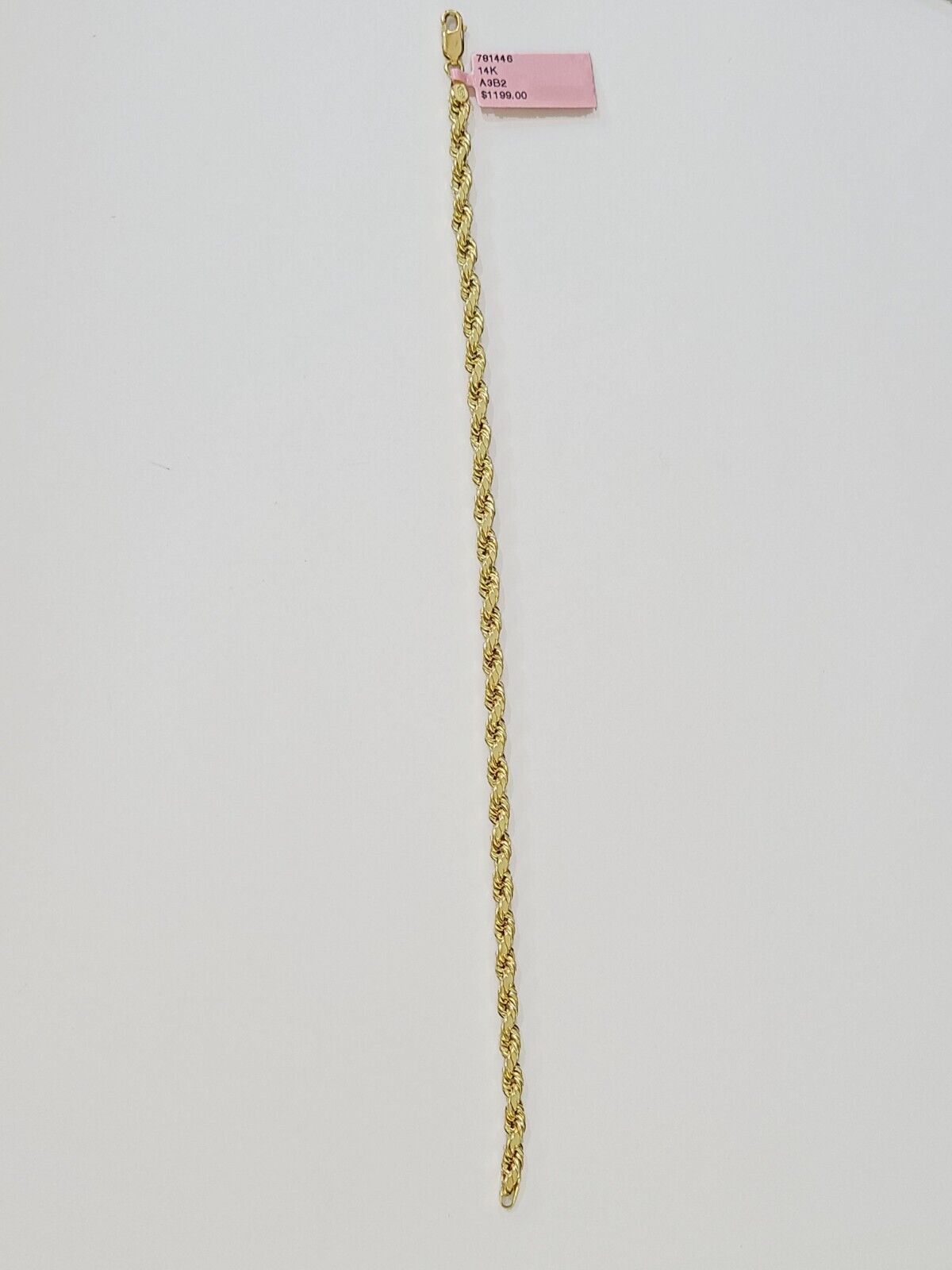 Real 14k Yellow Gold Rope Bracelet 3mm 8 Inch Men women diamond Cut - GoldenlinQ