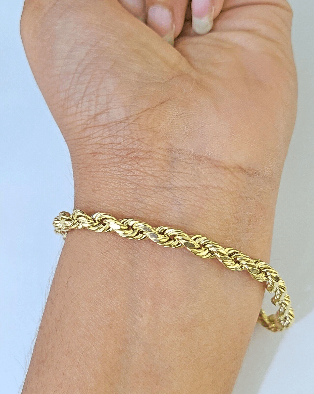 Real 14k Yellow Gold Rope Bracelet 5mm 8 Inch Men women diamond Cut - GoldenlinQ