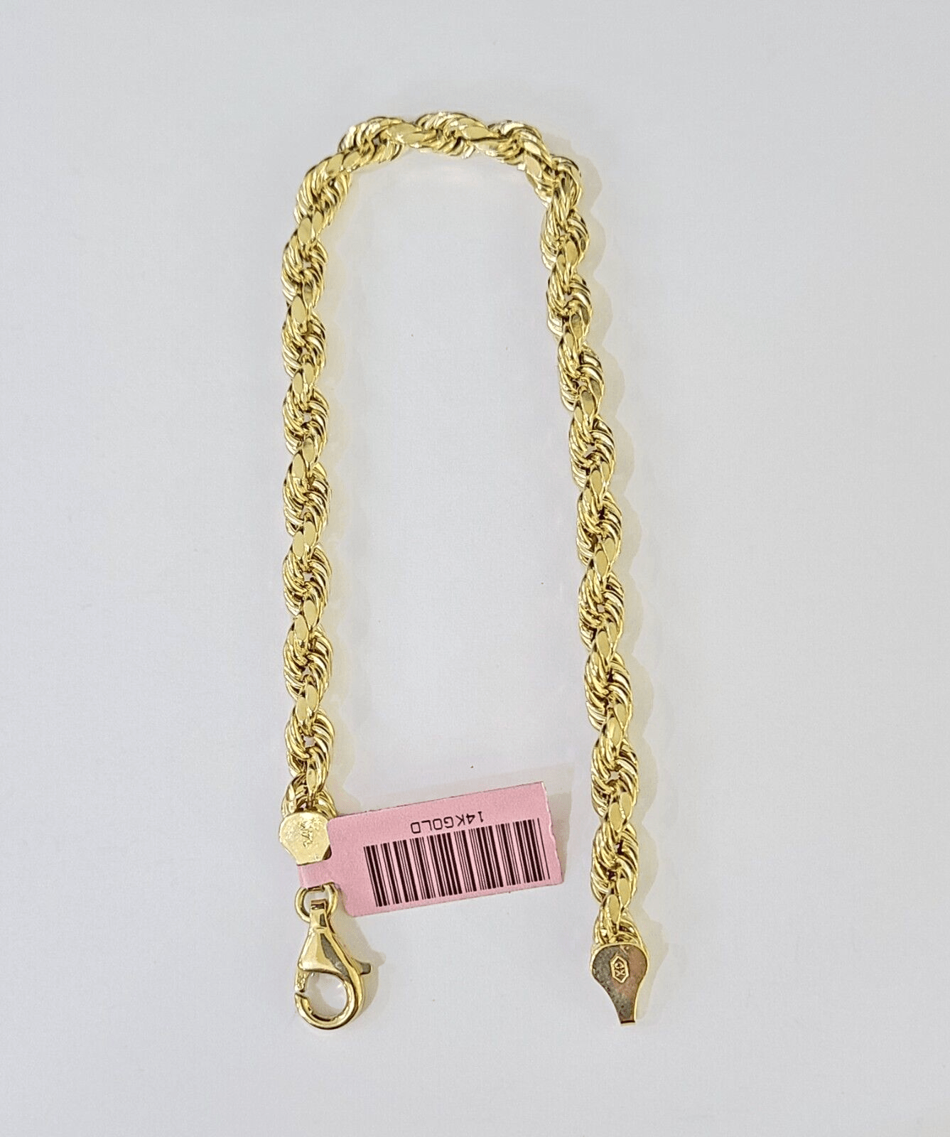 Real 14k Yellow Gold Rope Bracelet 5mm 8 Inch Men women diamond Cut - GoldenlinQ