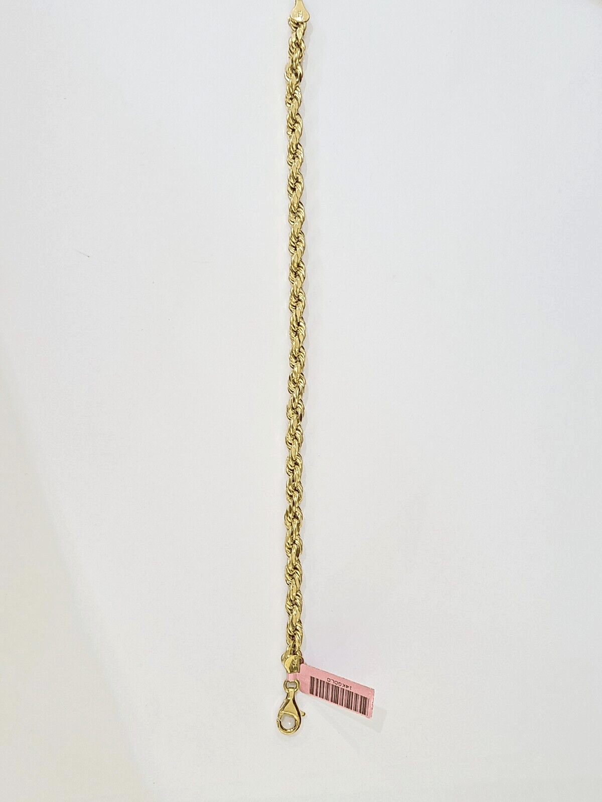 Real 14k Yellow Gold Rope Bracelet 5mm 8 Inch Men women diamond Cut - GoldenlinQ