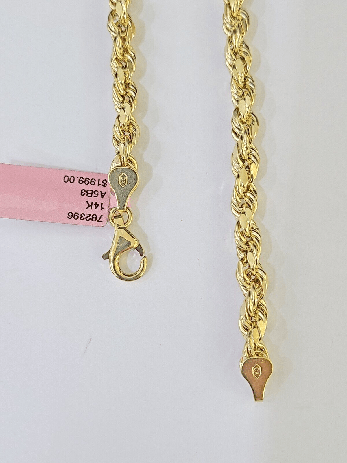 Real 14k Yellow Gold Rope Bracelet 5mm 8 Inch Men women diamond Cut - GoldenlinQ