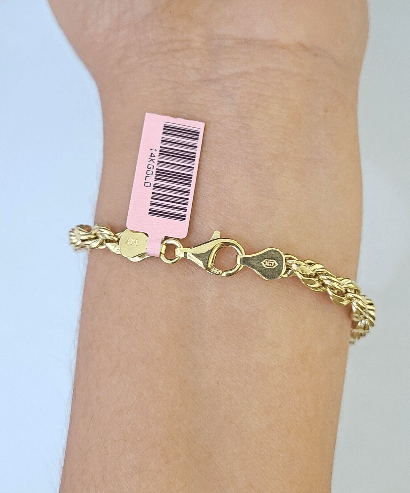 Real 14k Yellow Gold Rope Bracelet 5mm 8 Inch Men women diamond Cut - GoldenlinQ