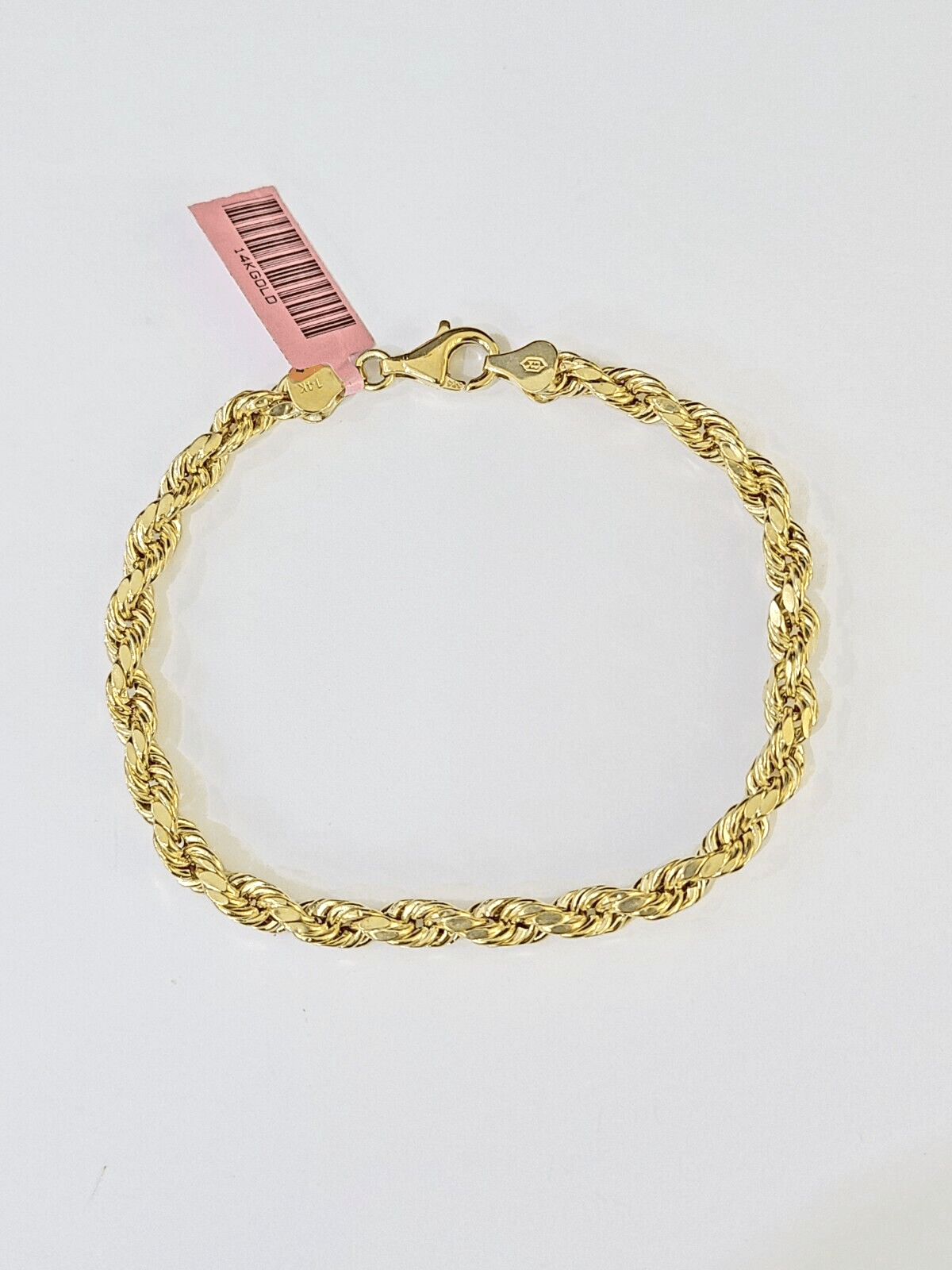 Real 14k Yellow Gold Rope Bracelet 5mm 8 Inch Men women diamond Cut - GoldenlinQ