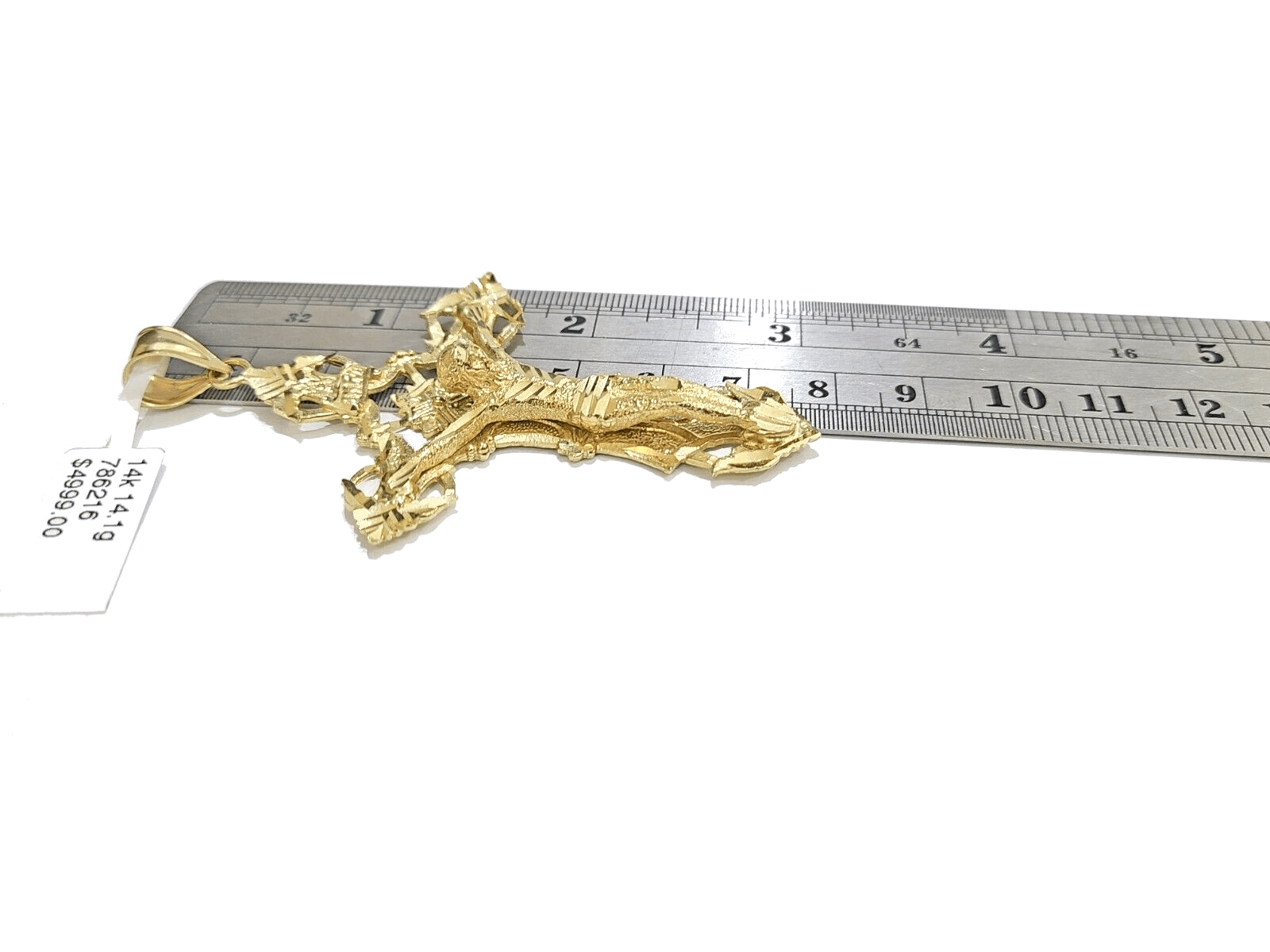 Real 14k Yellow Gold Rope Chain 24'' Necklace Jesus Crucifix Cross Charm Pendant - GoldenlinQ