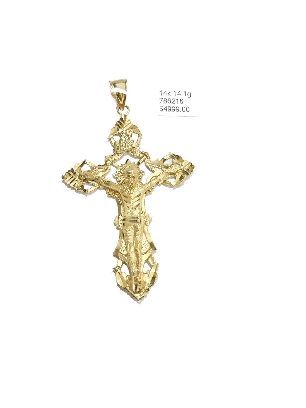 Real 14k Yellow Gold Rope Chain 24'' Necklace Jesus Crucifix Cross Charm Pendant - GoldenlinQ